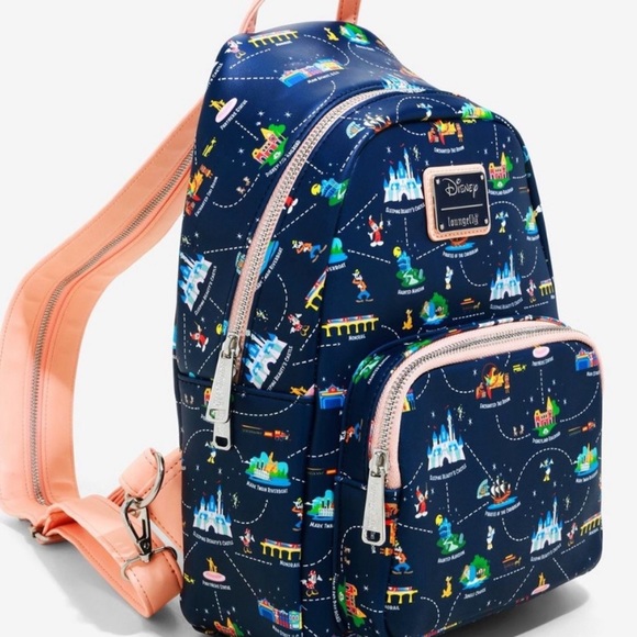 Disneyland 65th Anniversary Map 2-in-1 Convertible Mini Backpack Loungefly NWOT - Picture 2 of 10